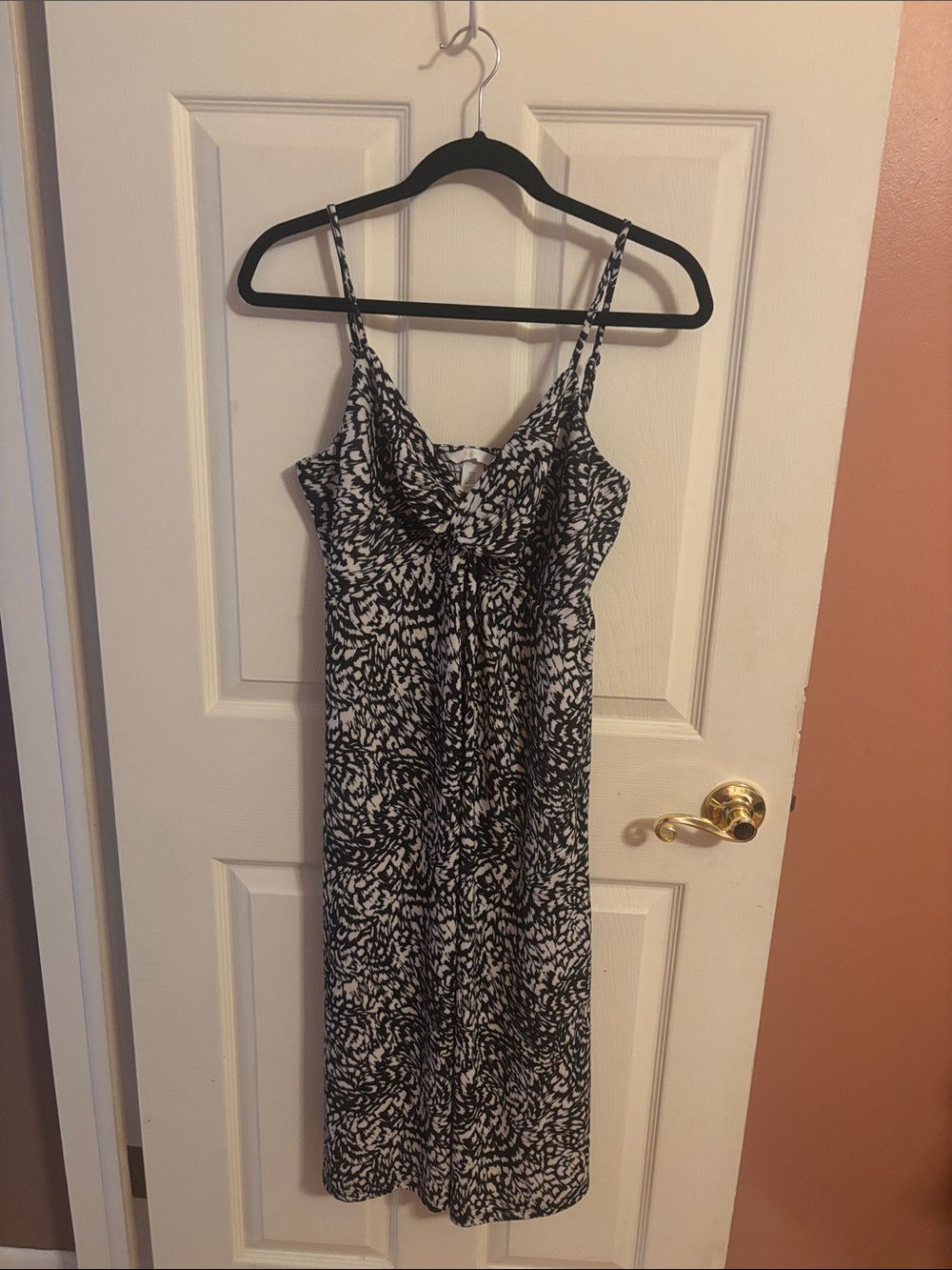 H&M Black and White Printed Midi Dress with Spaghetti Straps